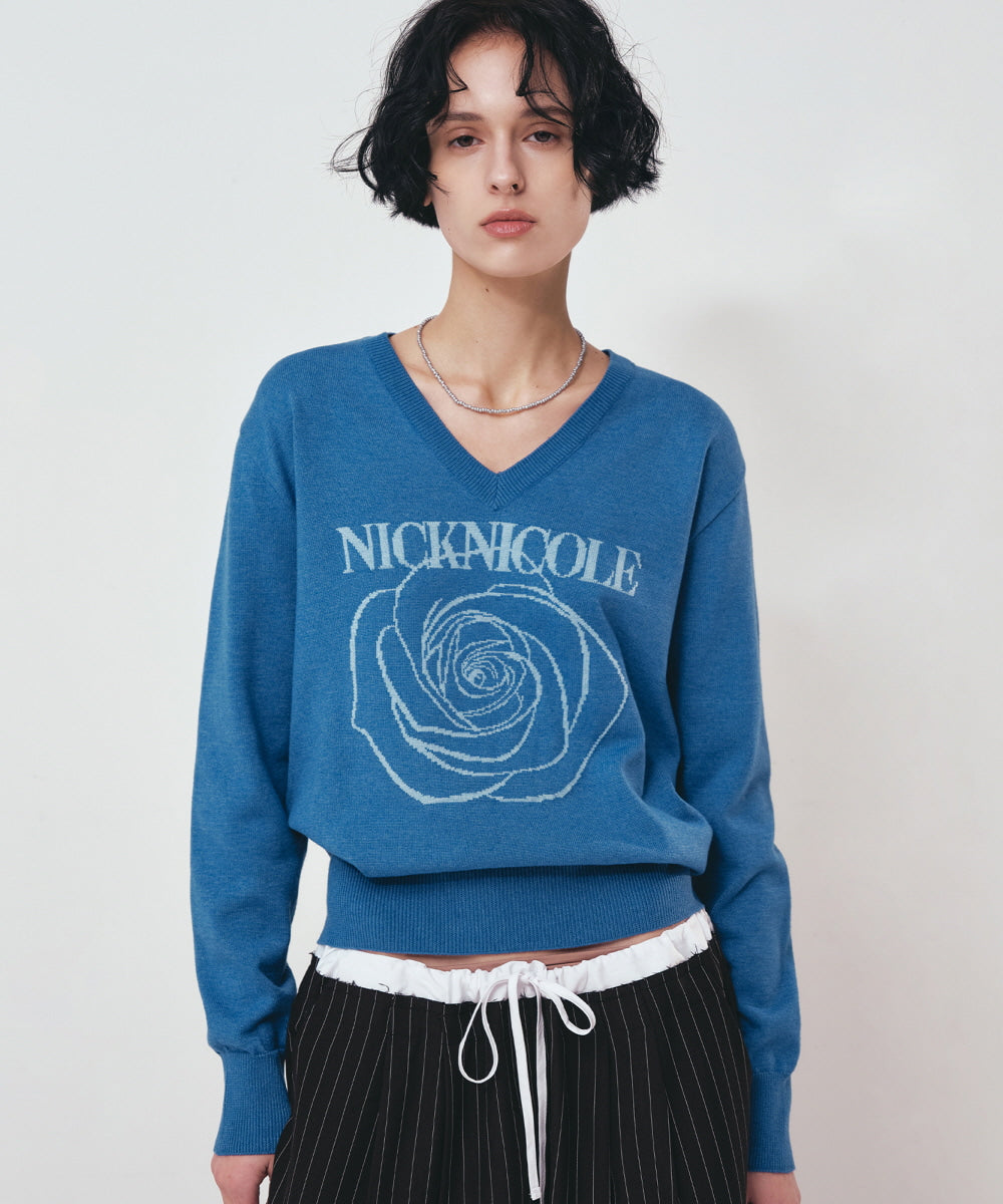 韓國 Nick Nicole Rose Jacquard Pullover Knit【NK021】