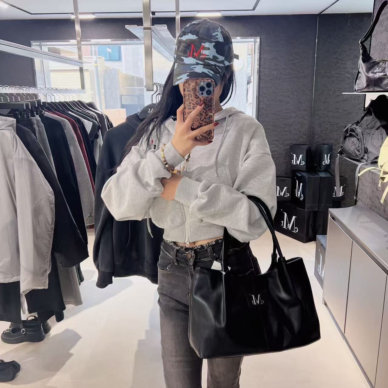 韓國 Mucent Epee Middle Stitch Leather Tote Bag【MU102】