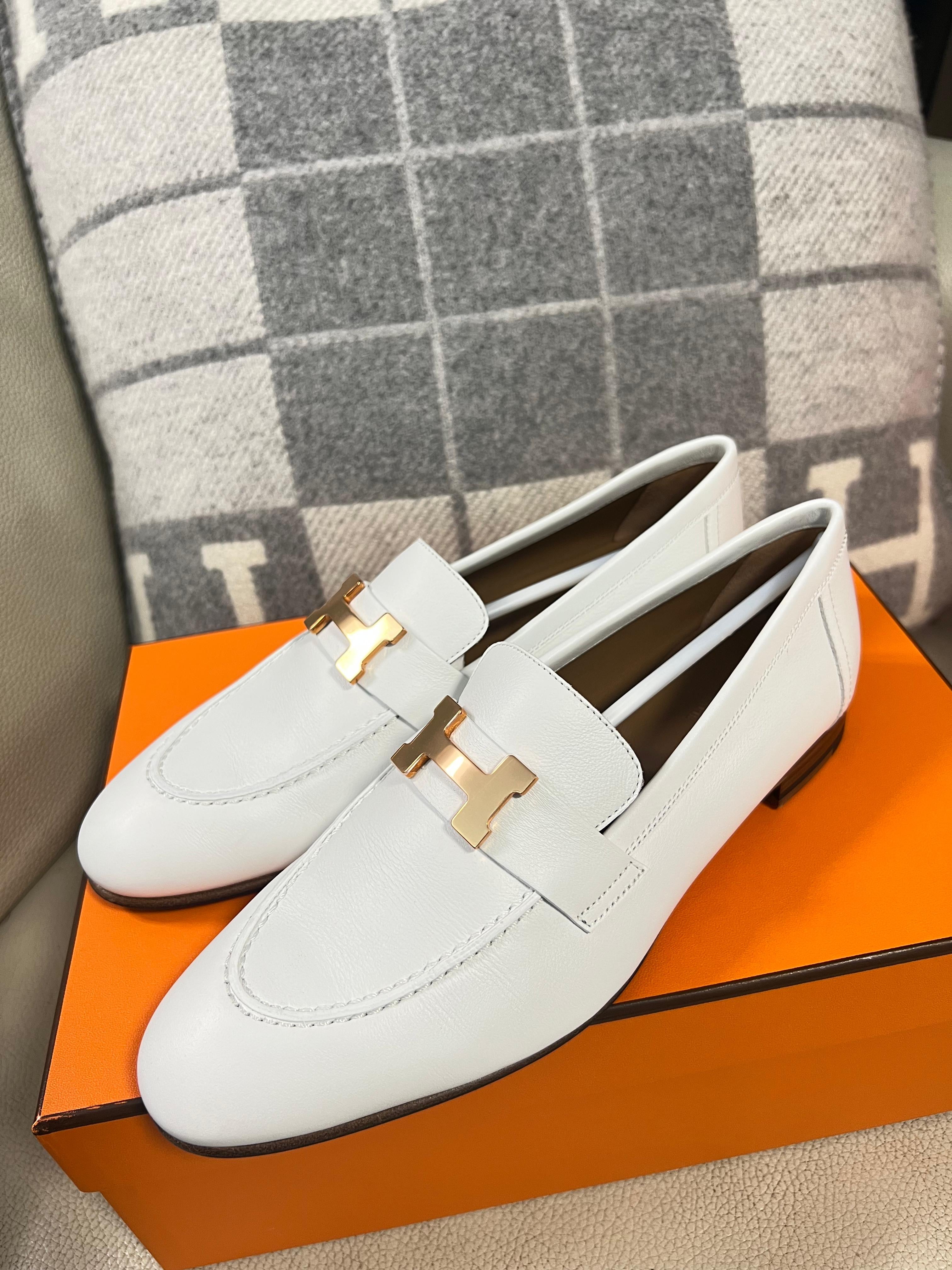 【Preloved】Hermes 白色真皮鞋 (尺碼37.5 正碼)  【ST017】
