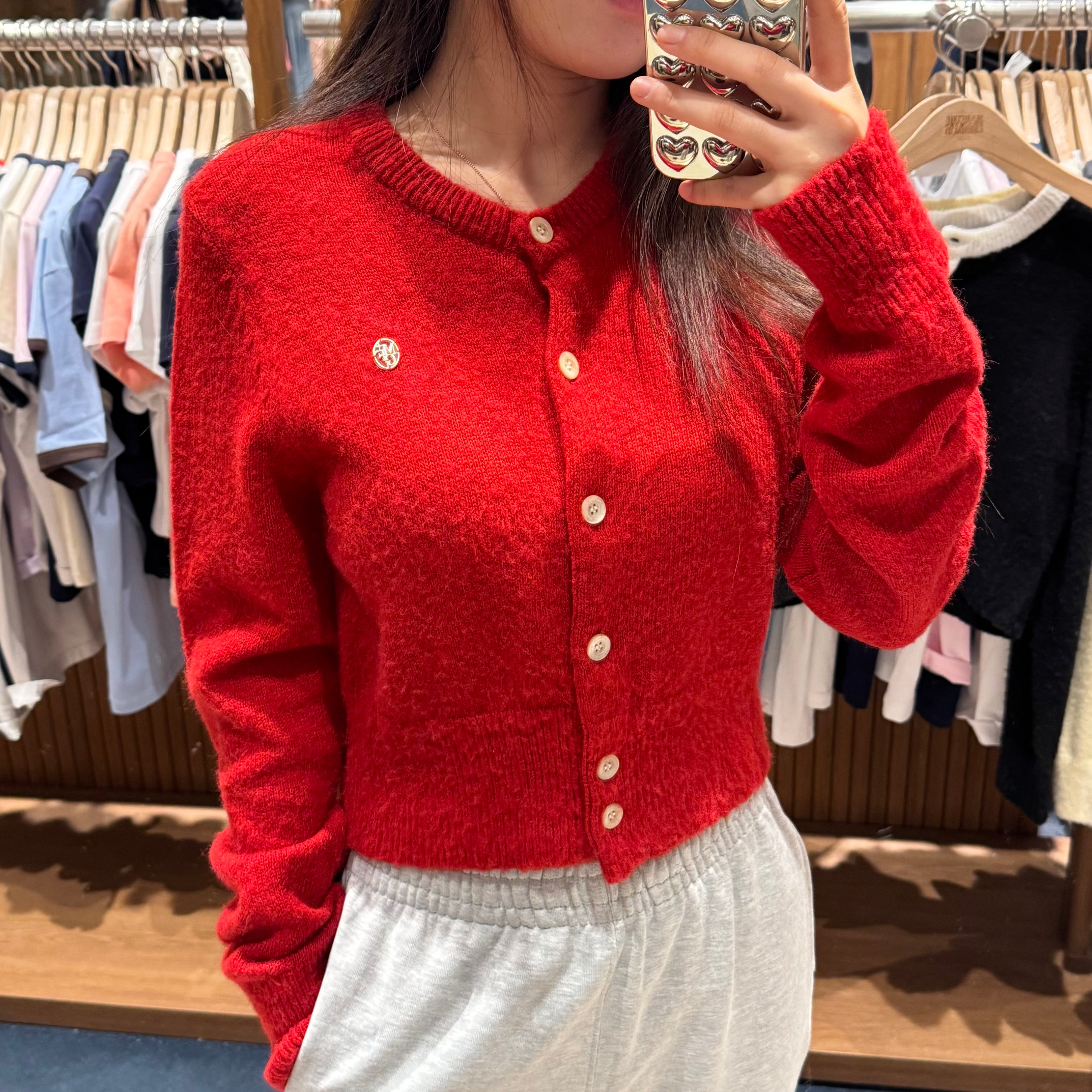 韓國 Marithe Francois Girbaud W CIRCLE LOGO MOHAIR CROP CARDIGAN【MF114】 - STT Mall HK 靚太網購