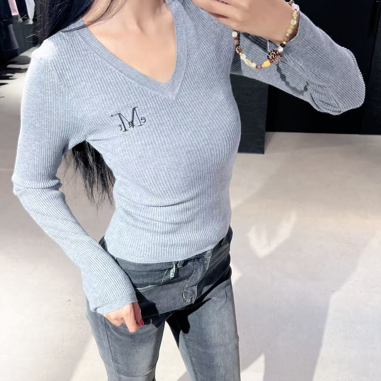 韓國 Mucent Gianni V-neck crop rib knit【MU120】