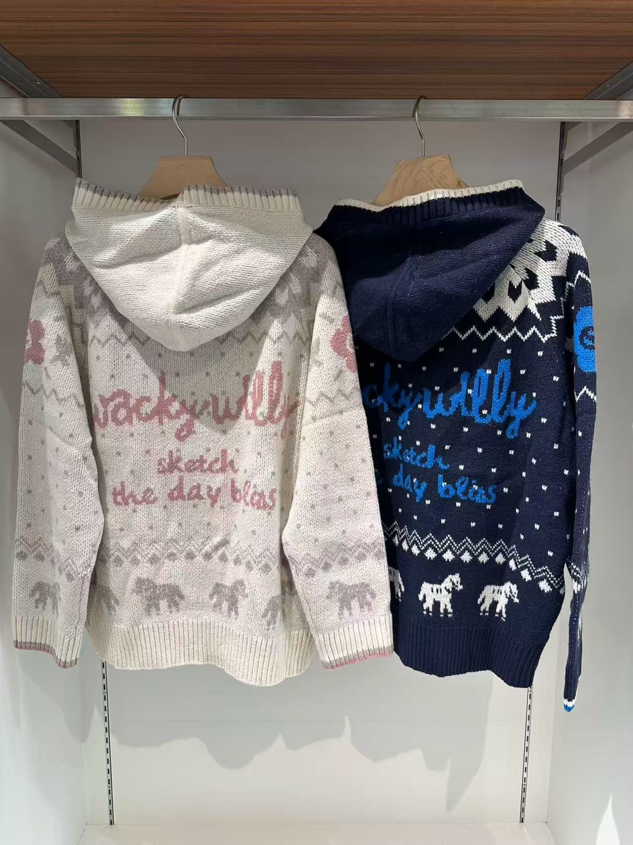 韓國 Wacky Willy Women's Nordic Pattern Hooded Cardigan【WW091】