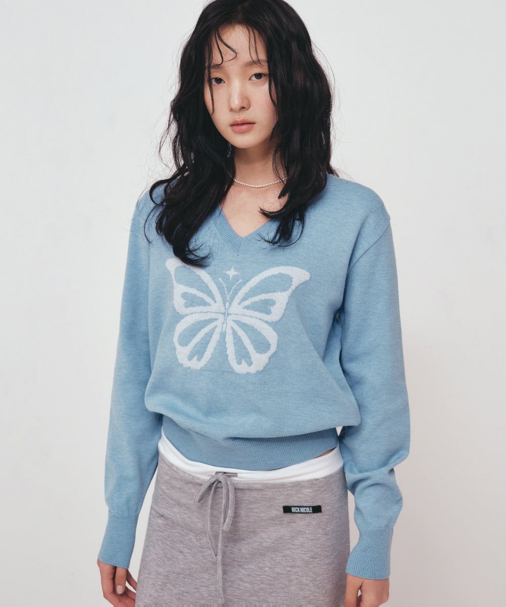 韓國 Nick Nicole Butterfly V Neck Jacquard【NK020】