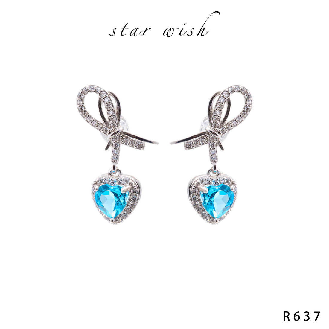 Star Wish S925銀 托帕石蝴蝶結心形耳釘 R637【SS492】