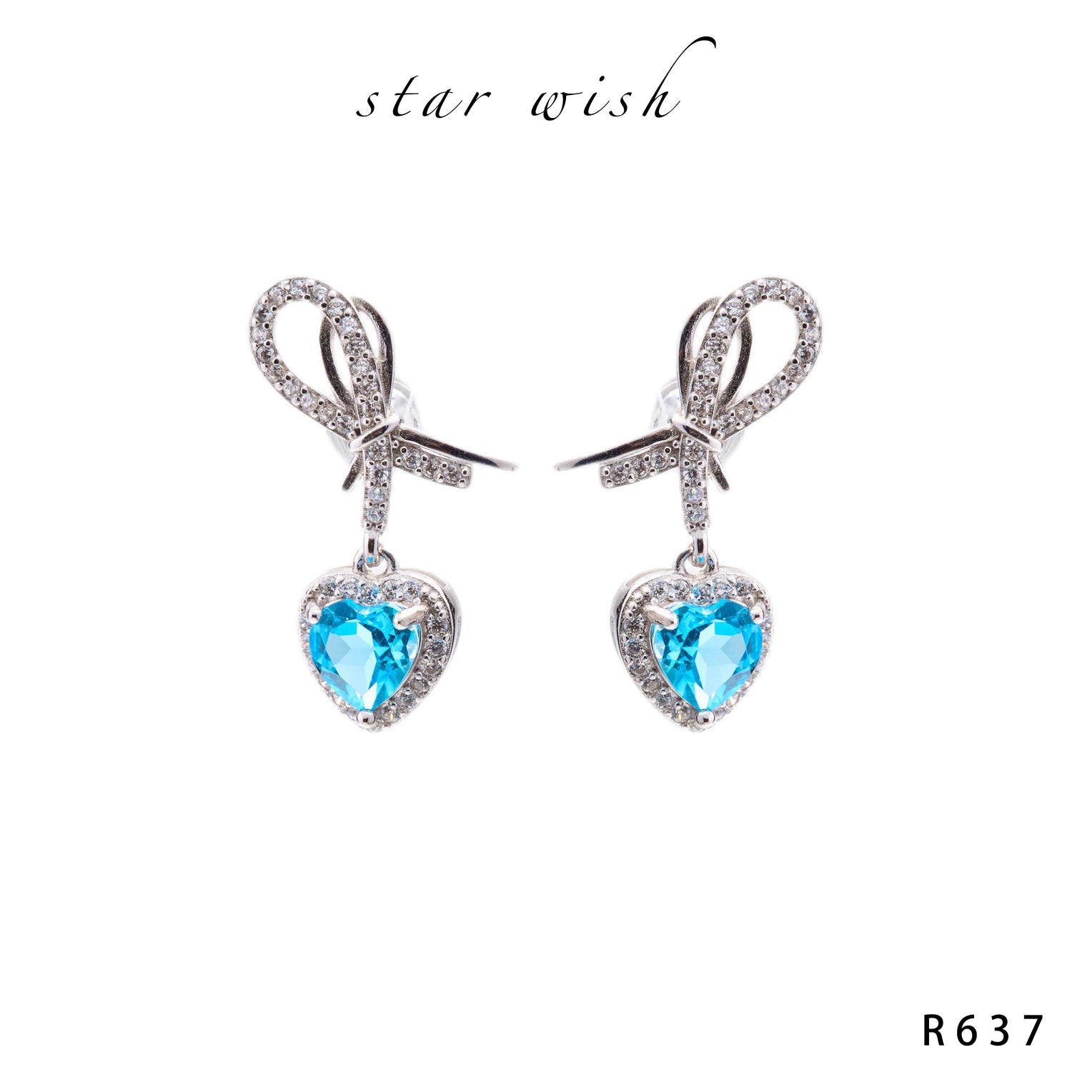 Star Wish S925銀 托帕石蝴蝶結心形耳釘 R637【SS492】