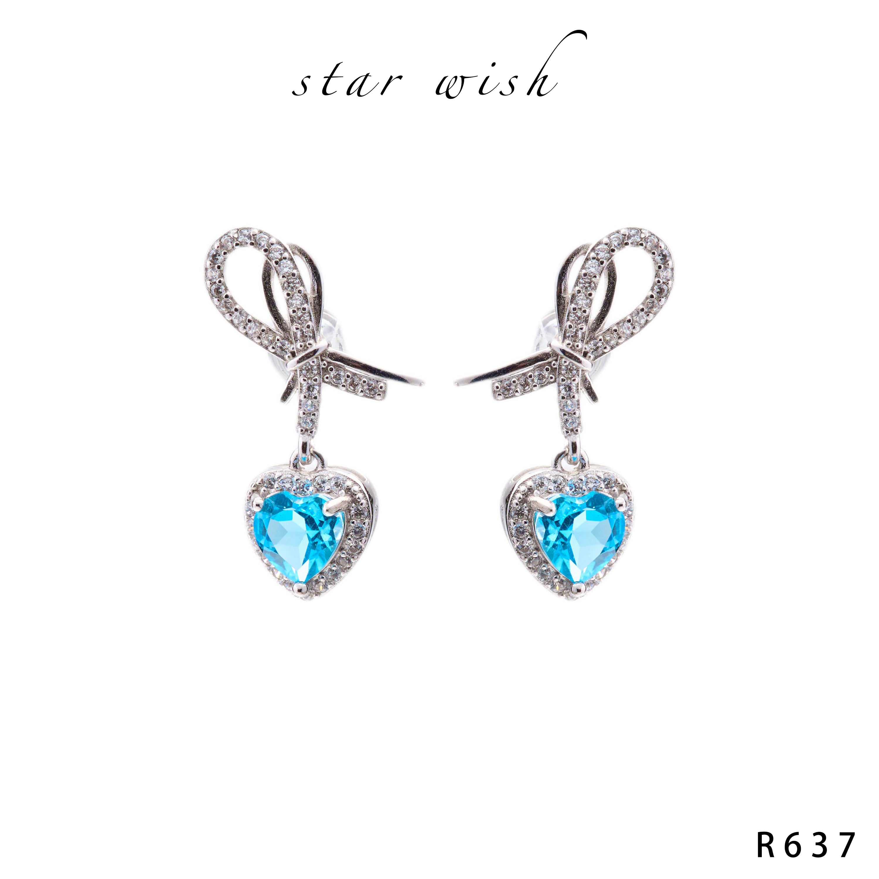 Star Wish S925銀 托帕石蝴蝶結心形耳釘 R637【SS492】