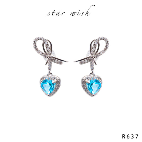 Star Wish S925銀 托帕石蝴蝶結心形耳釘 R637【SS492】