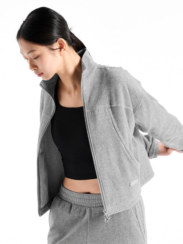 韓國 Fila Velour Corduroy Stand Neck Zip-Up Top【SC036】