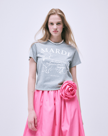 韓國 Mardi Mercredi SLIM TSHIRT SWING THE TAIL DDANJI FLOWER CHOKER - STT Mall HK 靚太網購 -- GREY IVORY
