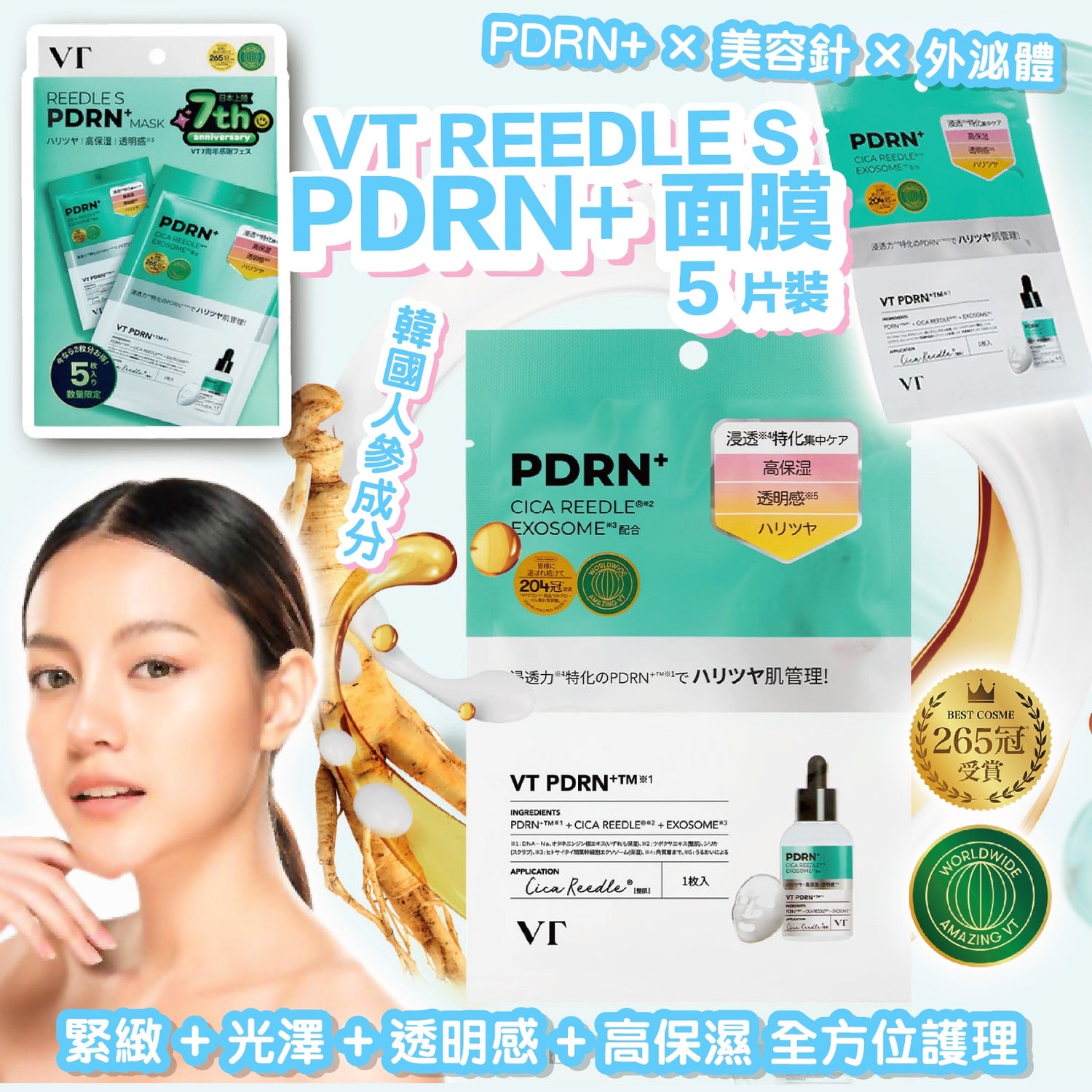 日本直送 7週年限定版 VT REEDLE S PDRN+ 面膜 5片裝【SM530】