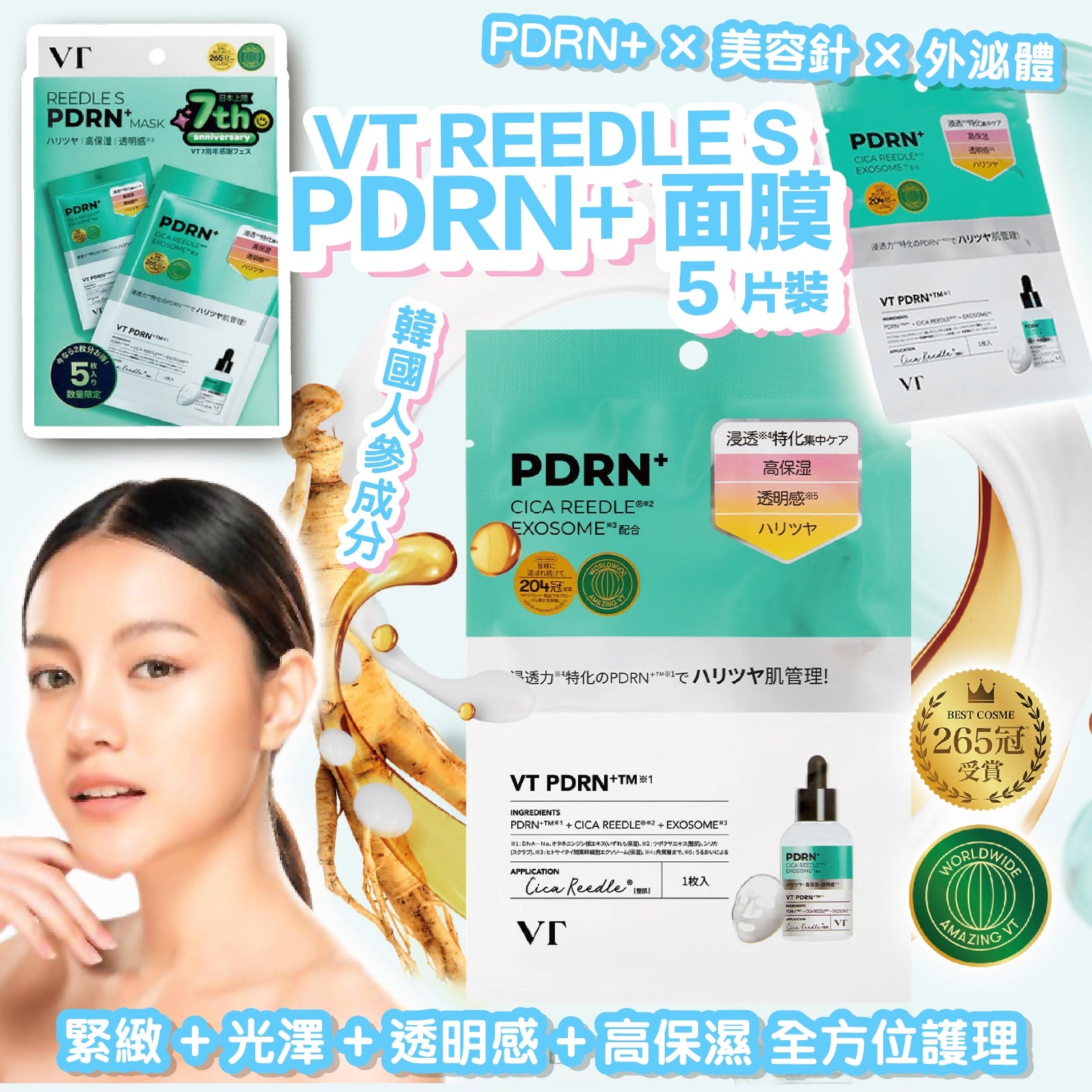 日本直送 7週年限定版 VT REEDLE S PDRN+ 面膜 5片裝【SM530】