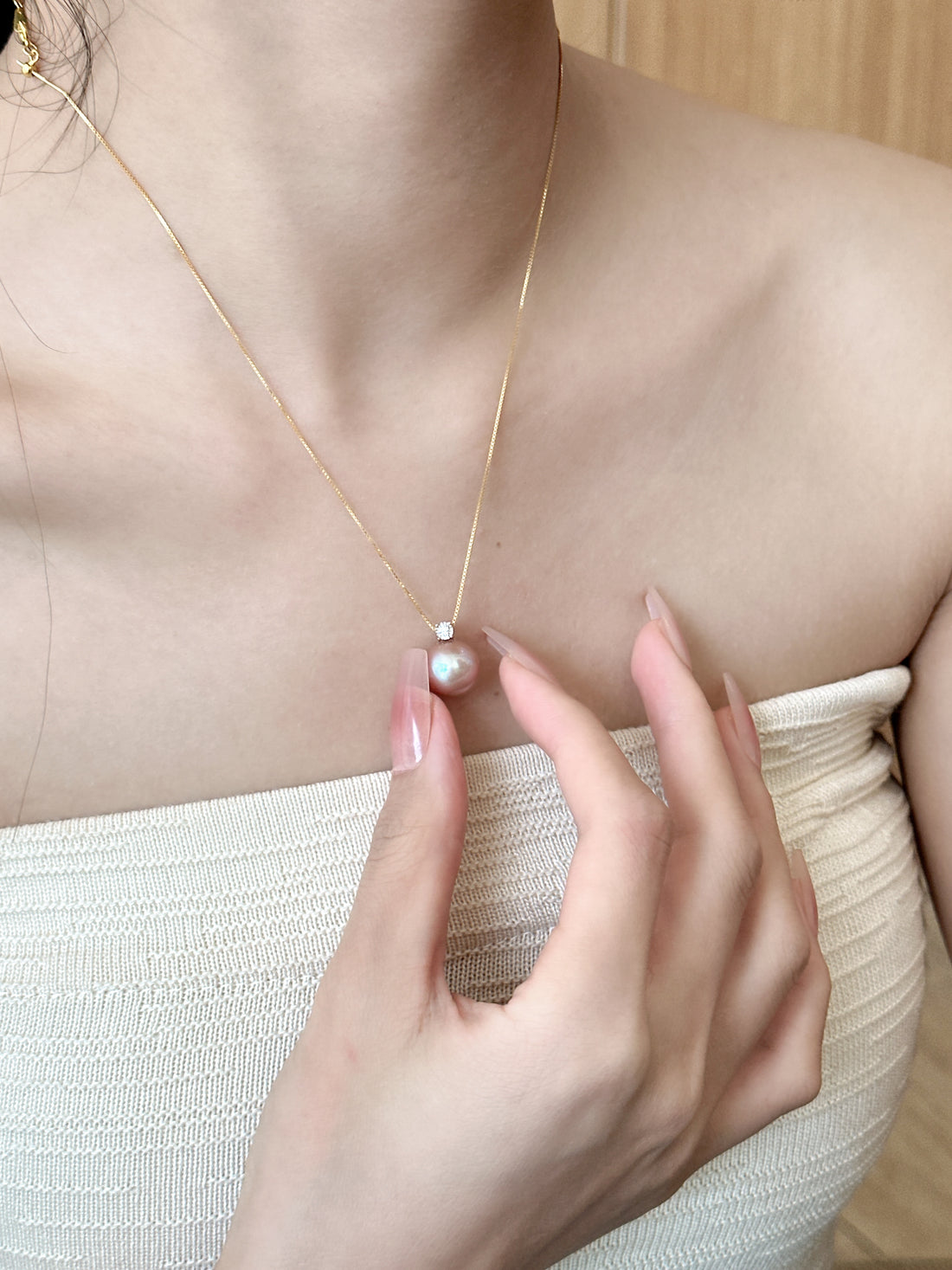 【現貨】18k金30分鑽石愛迪生珍珠吊墜【ST300】