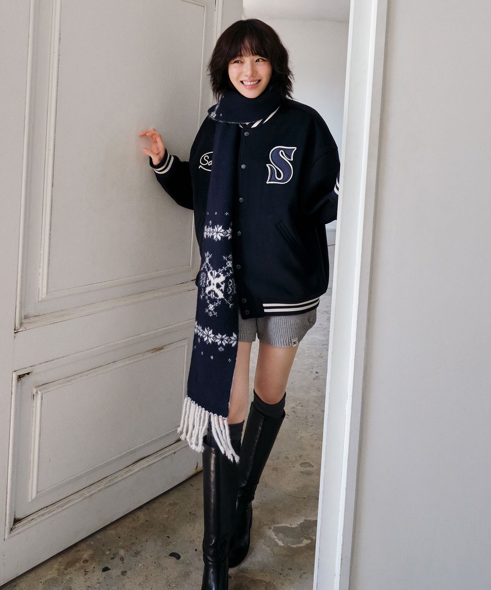 韓國 Satur Applique Wool Varsity Jacket【SA044】