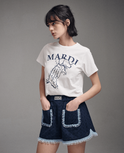 韓國 Mardi Mercredi SLIM TSHIRT SWING THE TAIL DDANJI - STT Mall HK 靚太網購 -- IVORY NAVY