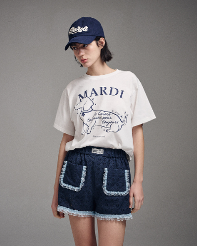 韓國 Mardi Mercredi TSHIRT SWING THE TAIL DDANJI FLOWER CHOKER