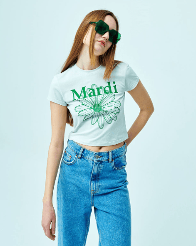 韓國 Mardi Mercredi CROPPED TSHIRT FLOWERMARDI - STT Mall HK 靚太網購 -- LIGHTBEIGE GREEN