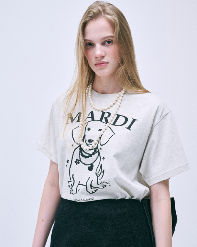 韓國 Mardi Mercredi TSHIRT SWING THE TAIL DDANJI PEARL NECKLACE