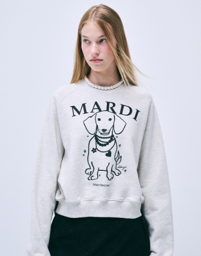 韓國 Mardi Mercredi SWEATSHIRT RAGLAN SWING THE TAIL DDANJI PEARL NECKLACE