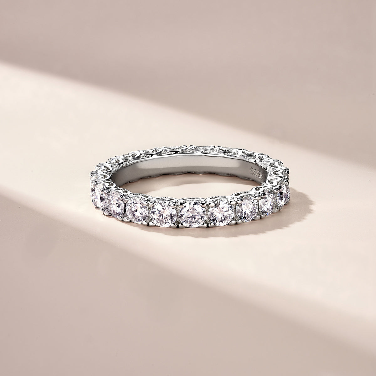 莫桑石 DF53M S925銀鍍18K金滿鑲莫桑鑽愛的守護排戒【SM1131】