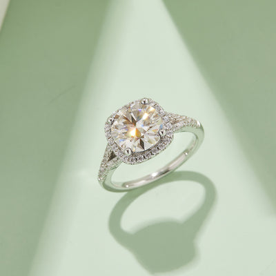 莫桑石 M17E雙臂方包S925銀鍍白金莫桑鑽女戒3.0克拉D級【SM1135】