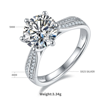 莫桑石 星光皇后S925銀鍍白金莫桑鑽女戒3.0克拉D級【SM1136】