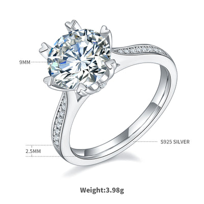 莫桑石 M26E時來運轉S925銀鍍白金莫桑鑽女戒3.0克拉D級【SM1138】