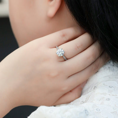 莫桑石 M21E鑲靈動S925銀鍍白金莫桑鑽女戒3.0克拉D級【SM1141】