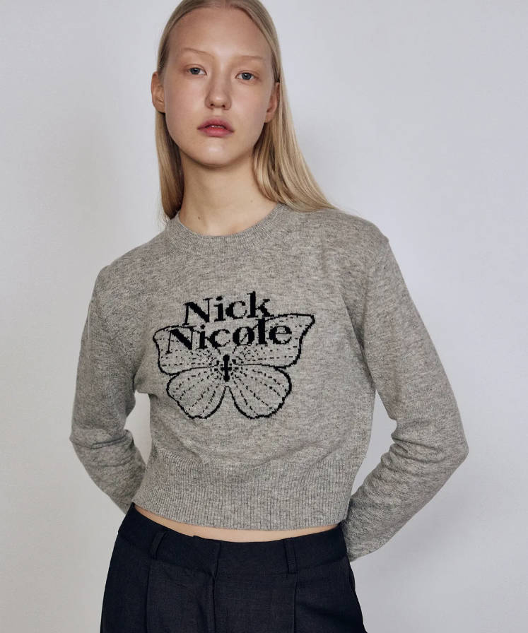 韓國 Nick Nicole CASHMERE BUTTERFLY SIGNATURE CROP KNIT【NN085】