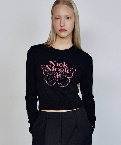 韓國 Nick Nicole CASHMERE BUTTERFLY SIGNATURE CROP KNIT【NN085】