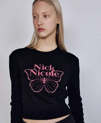 韓國 Nick Nicole CASHMERE BUTTERFLY SIGNATURE CROP KNIT【NN085】