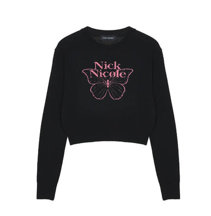 韓國 Nick Nicole CASHMERE BUTTERFLY SIGNATURE CROP KNIT【NN085】