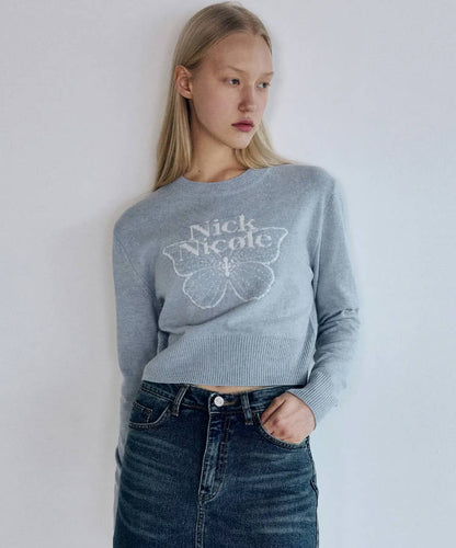 韓國 Nick Nicole CASHMERE BUTTERFLY SIGNATURE CROP KNIT【NN085】