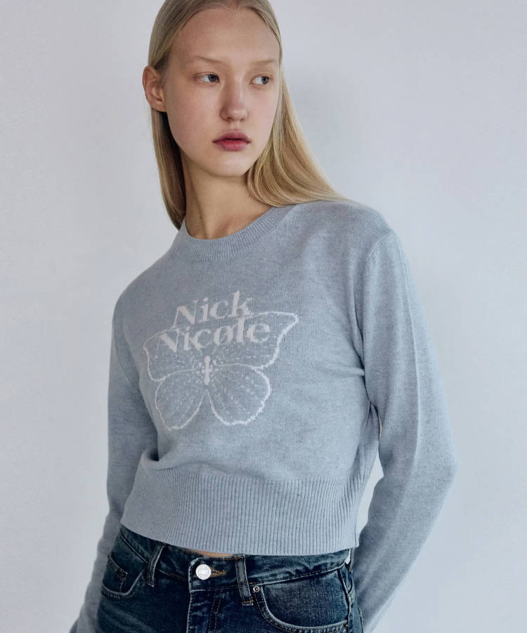 韓國 Nick Nicole CASHMERE BUTTERFLY SIGNATURE CROP KNIT【NN085】