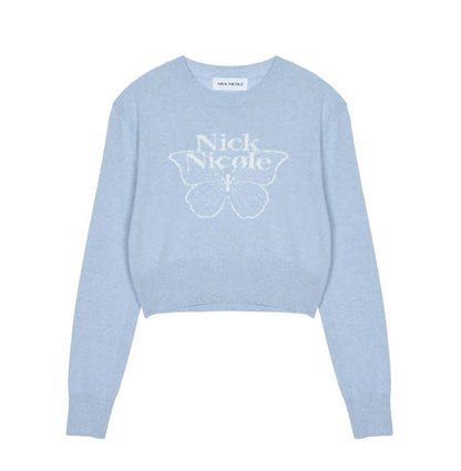 韓國 Nick Nicole CASHMERE BUTTERFLY SIGNATURE CROP KNIT【NN085】