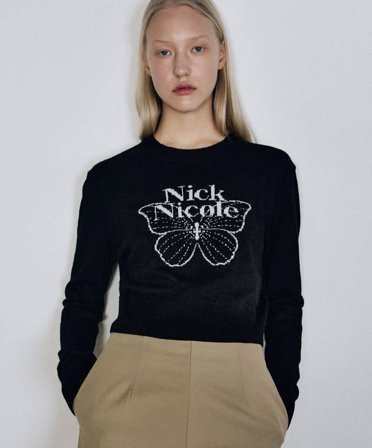 韓國 Nick Nicole CASHMERE BUTTERFLY SIGNATURE CROP KNIT【NN085】