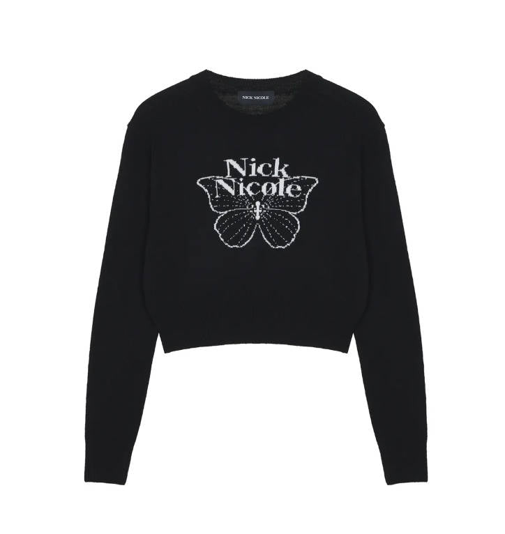 韓國 Nick Nicole CASHMERE BUTTERFLY SIGNATURE CROP KNIT【NN085】