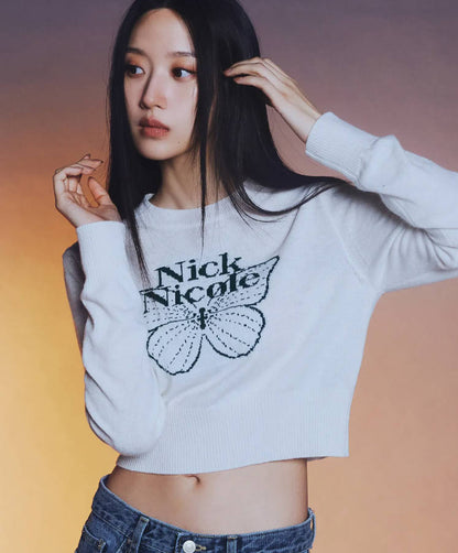 韓國 Nick Nicole CASHMERE BUTTERFLY SIGNATURE CROP KNIT【NN085】