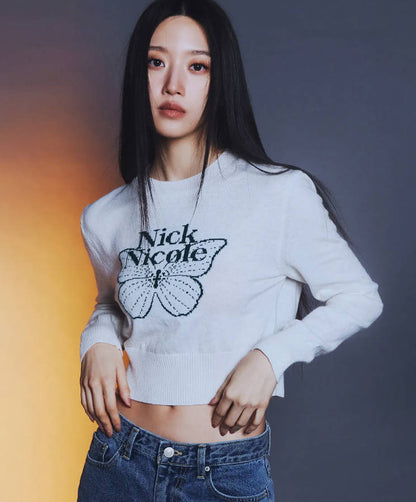 韓國 Nick Nicole CASHMERE BUTTERFLY SIGNATURE CROP KNIT【NN085】