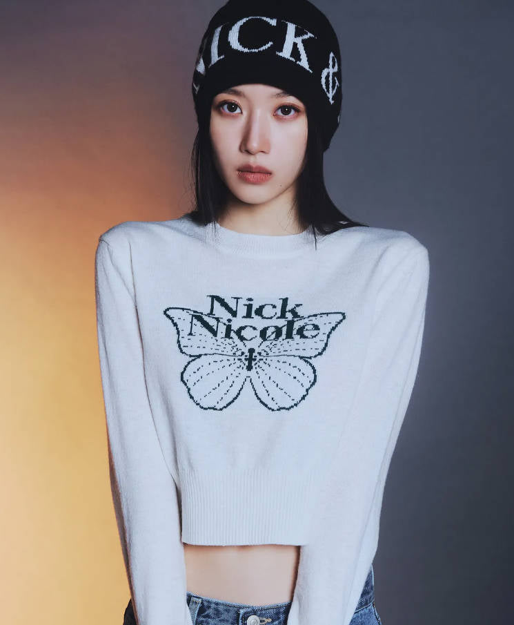 韓國 Nick Nicole CASHMERE BUTTERFLY SIGNATURE CROP KNIT【NN085】