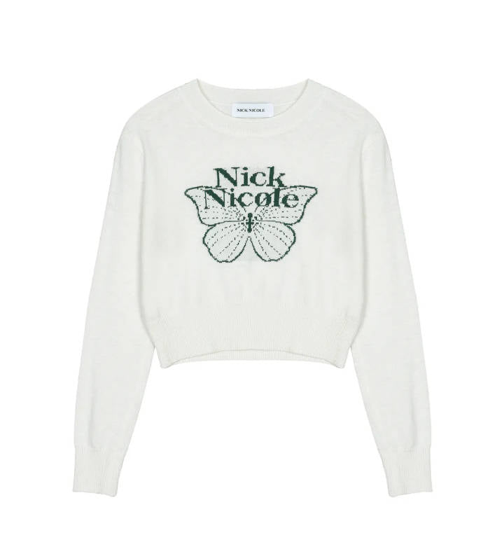 韓國 Nick Nicole CASHMERE BUTTERFLY SIGNATURE CROP KNIT【NN085】