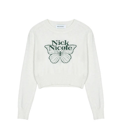 韓國 Nick Nicole CASHMERE BUTTERFLY SIGNATURE CROP KNIT【NN085】