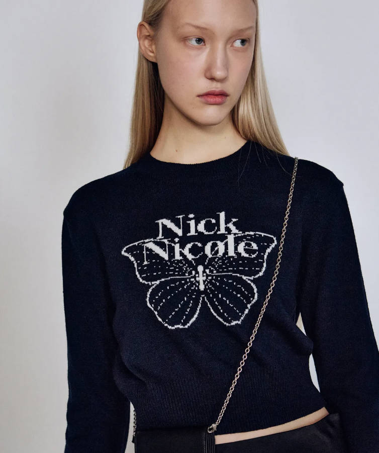 韓國 Nick Nicole CASHMERE BUTTERFLY SIGNATURE CROP KNIT【NN085】