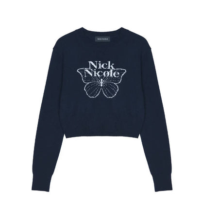 韓國 Nick Nicole CASHMERE BUTTERFLY SIGNATURE CROP KNIT【NN085】