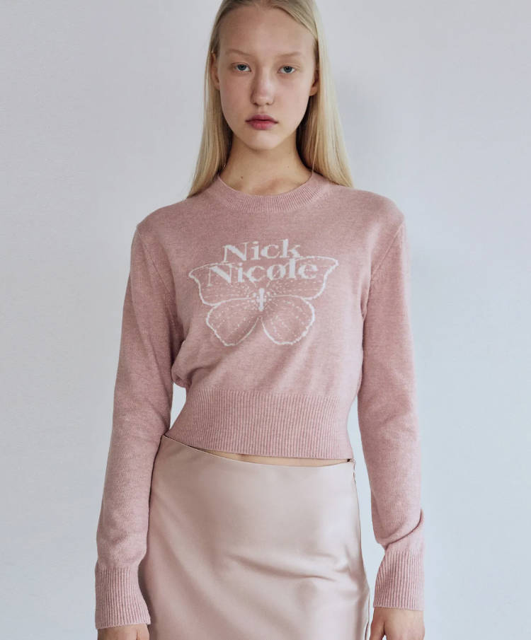 韓國 Nick Nicole CASHMERE BUTTERFLY SIGNATURE CROP KNIT【NN085】