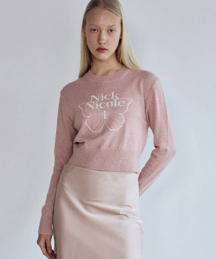 韓國 Nick Nicole CASHMERE BUTTERFLY SIGNATURE CROP KNIT【NN085】