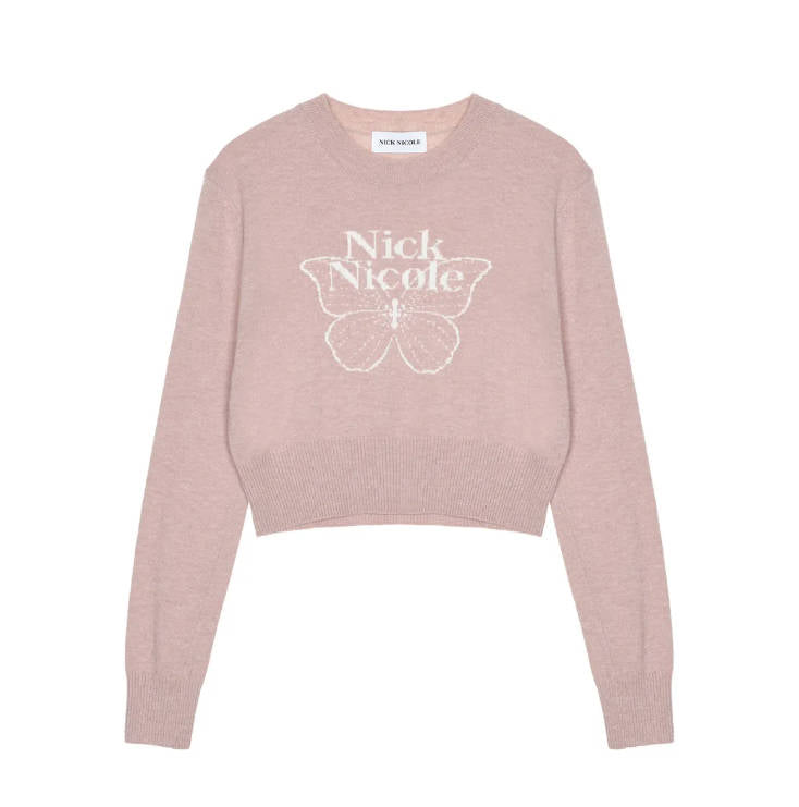 韓國 Nick Nicole CASHMERE BUTTERFLY SIGNATURE CROP KNIT【NN085】