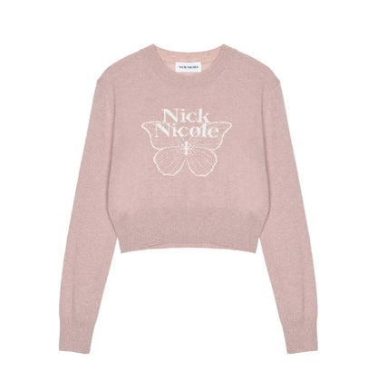 韓國 Nick Nicole CASHMERE BUTTERFLY SIGNATURE CROP KNIT【NN085】