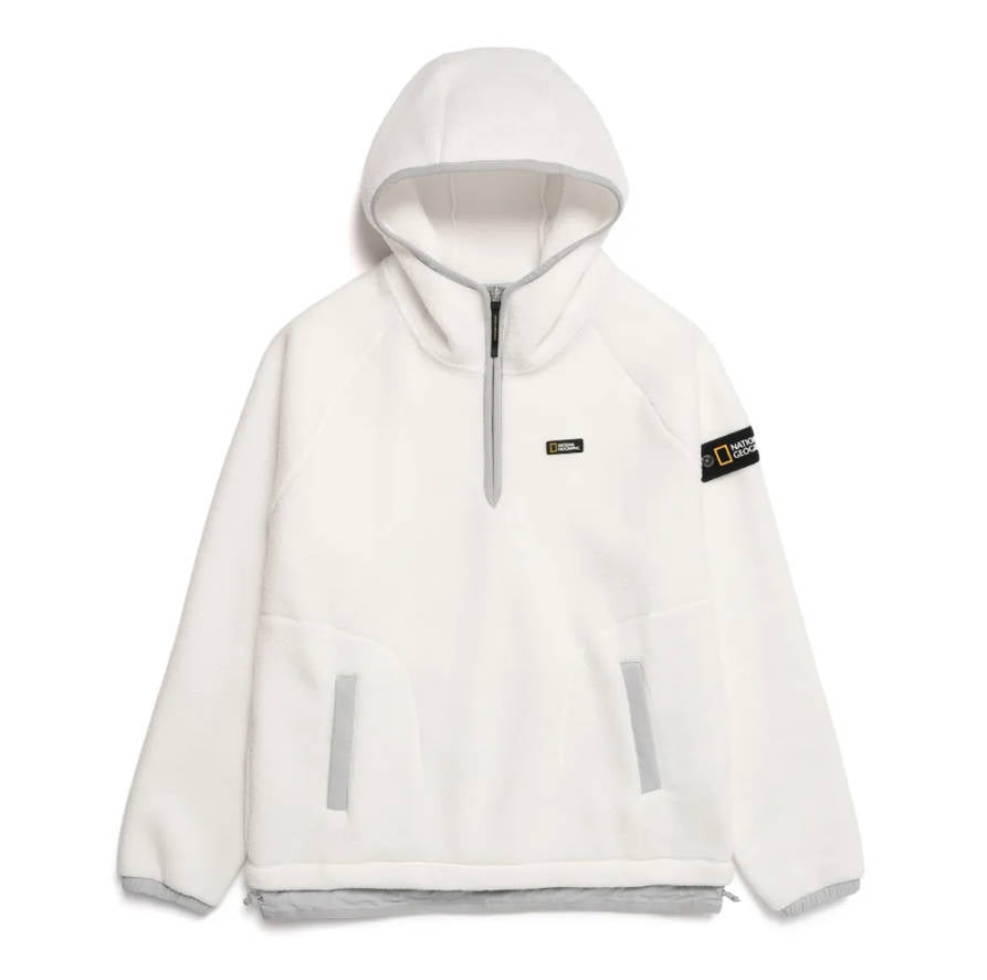 【現貨】韓國 National Geographic Woven Layered Loose Fit Fleece Half Zip Hoodie【NG400】