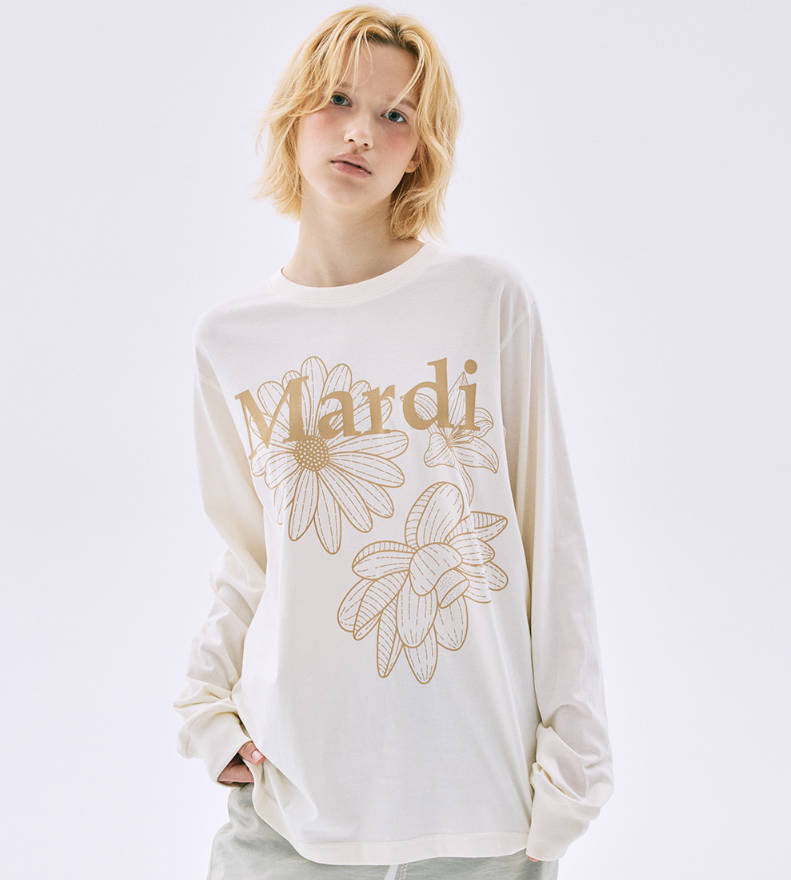 (限時優惠) 韓國 Mardi Mercredi Tshirt Long Sleeve Triple Flower - Cream Peanut【TS004】