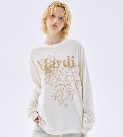 (限時優惠) 韓國 Mardi Mercredi Tshirt Long Sleeve Triple Flower - Cream Peanut【TS004】